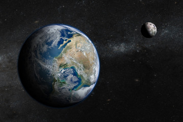 Wall Mural - earth in the outer space with beautiful moon. elements of this image furnished by nasa.