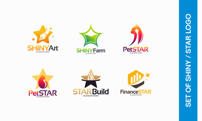 Shiny Art logo, Shiny Farm log, Pet Star, Animal Star logo, Star Build symbol, Finance Star logo designs concept vector illustration