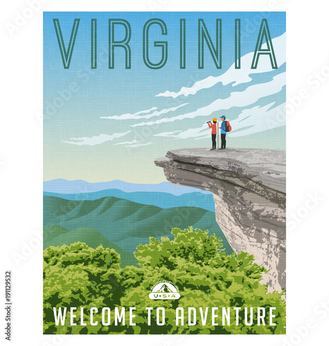 Fotomural Virginia, United States retro style travel poster or sticker