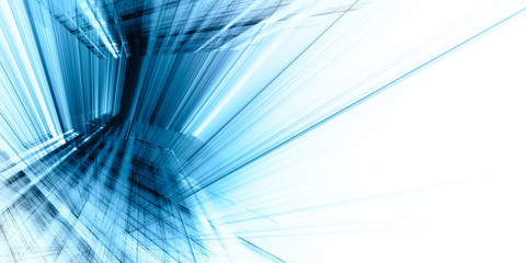 Poster - Abstract blue background element. 3d scan series. Fractal graphics. Perspective composition of light and shadow rays.