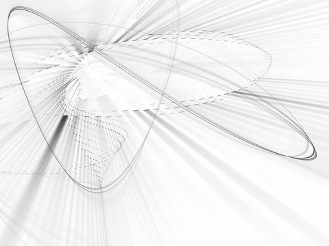 Abstract white and black background. Fractal graphics series. Dynamic composition of dots, traces and beams.