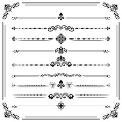 Vintage set of vector decorative elements. Horizontal separators in the frame. Collection of different ornaments. Classic patterns. Set of vintage black patterns