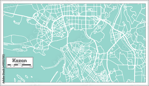 Cuadros en Lienzo Kazan Russia City Map in Retro Style. Outline Map.