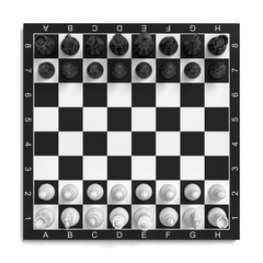 Poster - 3d rendering of a chess board with a full set of figures in the starting position.