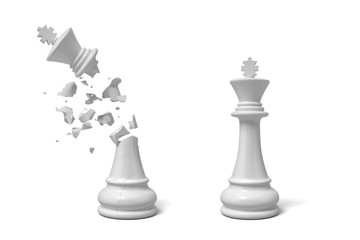 Wall Mural - 3d rendering of two isolated white chess kings stand near each other with one of them cracked and broken.