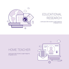 Poster - Set of Educational Research And Home Teacher Banners Business Concept Template Background With Copy Space Vector Illustration