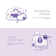 Poster - Set of Information Storage And Online Protection Banners Business Concept Template Background With Copy Space Vector Illustration