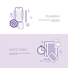 Poster - Set of Planning And Write Tasks Banners Business Concept Template Background With Copy Space Vector Illustration