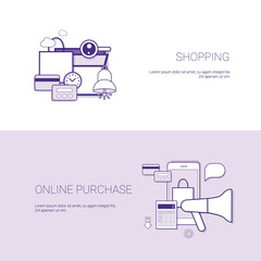 Poster - Set of Shopping Online Purchase Banners Business Concept Template Background With Copy Space Vector Illustration