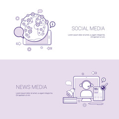Poster - Set of Social And News Media Banners Business Concept Template Background With Copy Space Vector Illustration