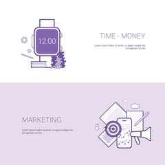 Poster - Set of Time Is Money And Marketing Banners Business Concept Template Background With Copy Space Vector Illustration