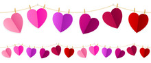Vector Illustration Of Colorful Hearts Strung Along A Clothesline. String Can Be Joined End To End Seamlessly To Create Longer Strings.