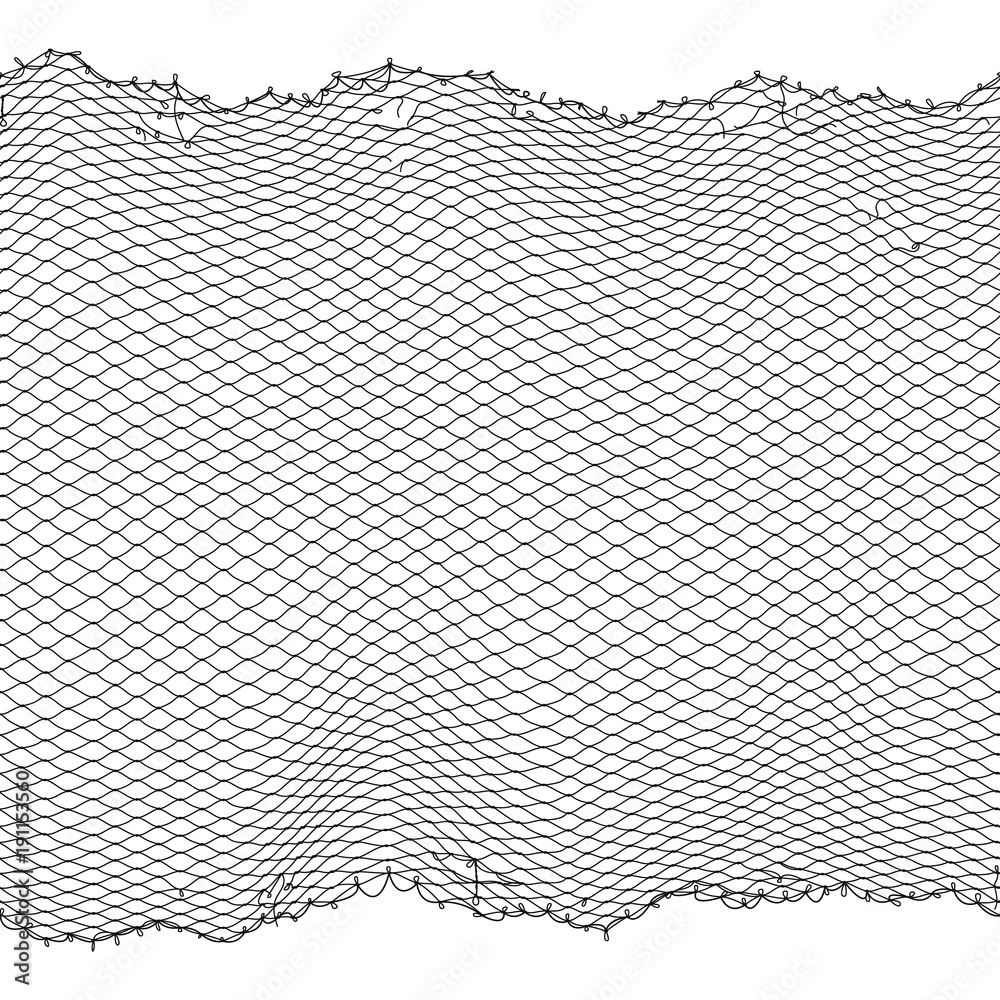 Black fisherman rope net vector seamless texture isolated on white - obrazy, fototapety, plakaty 