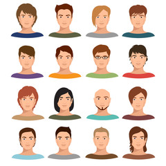 Wall Mural - Young cartoon man portraits with various hairstyle. Male avatars vector set