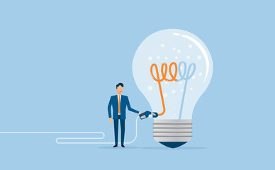 Poster - flat vector design  for creative fill up and brain power concept with businessman character knowledge  fill up concept