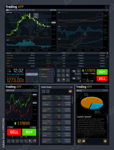 Stock Trading Vector Concept Ui With Analyze Data Tools And - 