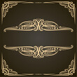 Vector decorative golden frames on dark, ornate decoration with flourishes for wedding invitation, vintage filigree dividers with curls and dots, border with sophisticated victorian design elements.