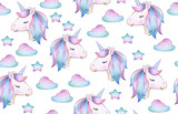  Cute, magic unicorn  seamless pattern,   isolated on white.