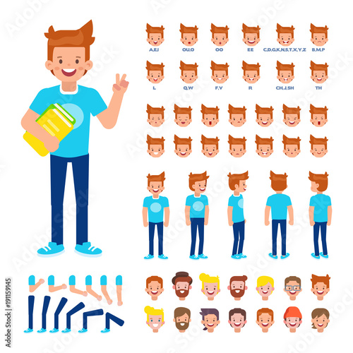 Front Side Back View Animated Character Student Character