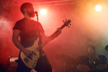 Wall Mural - Bass player perform on stage.