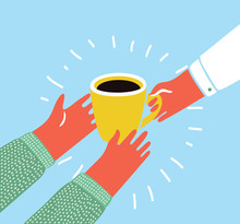 Illustration Of An Isolated Hand Giving A Cup Of Coffee