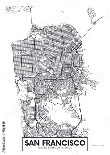 Fotografía Vector poster map city San Francisco