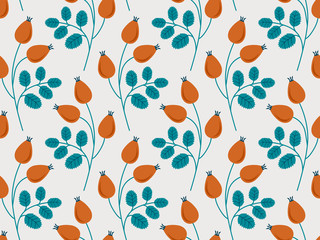Poster - seamless pattern with rose hip branches