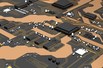 Poster - 3d rendered printed circuit board with cpu chipset processor electronic element