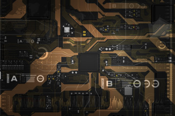 Poster - 3d rendered printed circuit board with cpu chipset processor electronic element