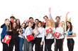 © BestForYou - Cheerful joyful young people friends standing and celebrating together over white background.
