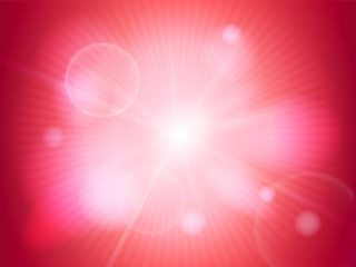 Aufkleber - Strong bright sunbeam or light on a red bokeh background. Abstract decorative wallpaper for design uses. Vector realistic 3d illustration.