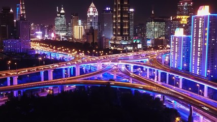 Poster - Aerial hyperlapse video of highway traffic at night in Shanghai