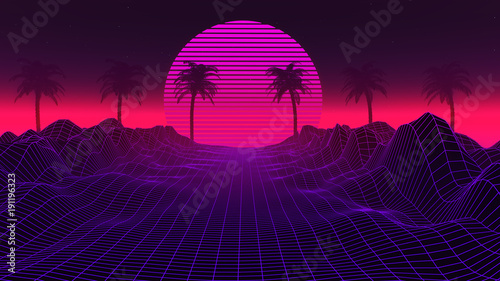 Obraz na plátně 80s Retrowave Background 3D Illustration