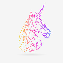 Vector Polygonal Unicorn Illustration. Colorful Low Poly Style Fantasy Icon.