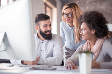 Attractive business people working in the office