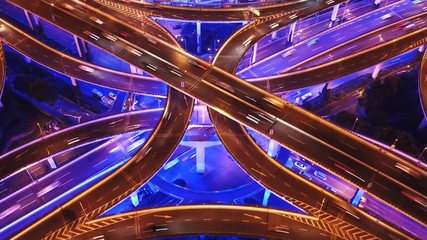 Poster - Aerial hyperlapse video of highway traffic at night in Shanghai