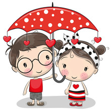 Cute Boy And Girl With Umbrella