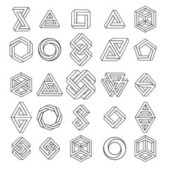 Wall Mural - graphic impossible shapes. circle, square and triangle symbols with escher paradox impossible geomet