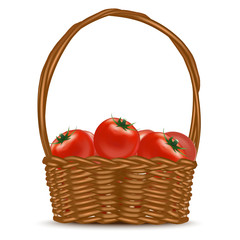 Poster - Realistic Detailed 3d Basket with Red Ripe Tomatoes. Vector