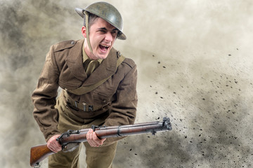 Wall Mural - American World War 1 soldier attack. 1917-18