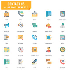 Poster - Simple Set of Contact Us Related Vector Flat Icons. Contains such Icons as Phone, Tablet, Bullhorn, Address Book, Contact Form, Calendar and more. Editable Stroke. 48x48 Pixel Perfect.