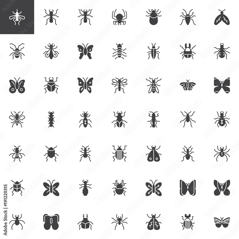 Vector de Stock Bug and insects vector icons set, modern solid symbol ...