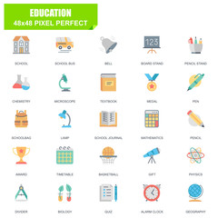 Poster - simple set of education related vector flat icons. contains such icons as school, schoolbag, pencil 