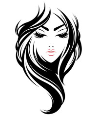 women long hair style icon, logo women on white background