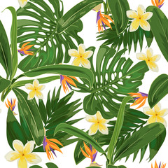 Wall Mural - Seamless pattern with tropical leaves