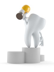 Canvas Print - Tooth character holding golden trophy