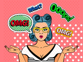 Wall Mural - Omg pop art girl face