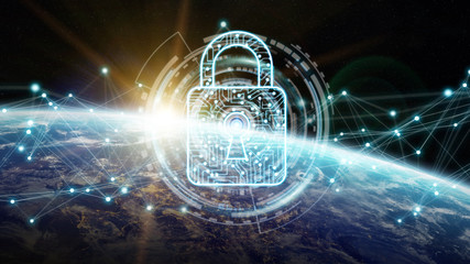 Fototapete - Cyber security on planet Earth 3D rendering