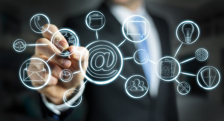 Businessman drawing multimedia hand-drawn interface