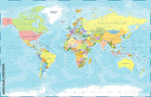Political Colored World Map Vector Tableau sur Toile